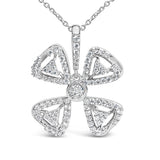 14K White Gold 5/8 Cttw Diamond 4 Leaf Floral Pendant Necklace (H-I Color, I1-I2 Clarity) - 18" Inches