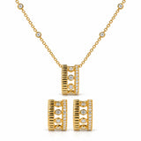 10K Yellow Gold 3/8 Cttw Diamond Circle Design 2-Piece Jewelry Set Pendant Necklace and Stud Earrings