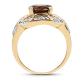 14K Yellow Gold Plated 4.18 Carat Genuine Smoky Quartz & White Topaz .925 Sterling Silver Ring