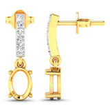 0.14 Carat Genuine White Diamond 14K Yellow Gold Semi Mount Earrings - holds 7x5mm Oval Gemstones