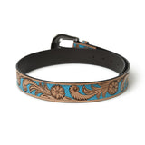 Western Cowboy Leather Belt - Blue & Brown