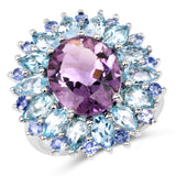 "7.79 Carat Genuine Amethyst, Blue Topaz and Tanzanite .925 Sterling Silver Ring