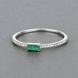 0.18 Carat Genuine Zambian Emerald and White Diamond 14K White Gold Ring