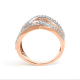 14K Rose Gold Plated .925 Sterling Silver Diamond Accent Crossover Ring (I-J Color, I2-I3 Clarity) - Ring Size 7
