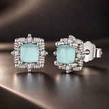 925 Sterling Silver White 0.8 x 0.8 cm Transparent Glass Pavé CZ Earrings for Women