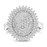 Sterling Silver 2.0 Cttw Diamond Oval Halo Cocktail Ring