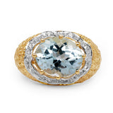 14K Yellow Gold Plated 5.27 Carat Genuine Blue Topaz & White Topaz .925 Sterling Silver Ring