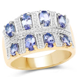 14K Yellow Gold Plated 1.68 Carat Genuine Tanzanite .925 Sterling Silver Ring