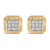 10K Yellow Gold Plated .925 Sterling Silver 1/6 Cttw Diamond Textured Halo Stud Earrings