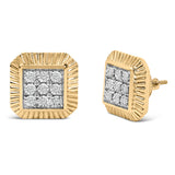10K Yellow Gold Plated .925 Sterling Silver 1/6 Cttw Diamond Textured Halo Stud Earrings