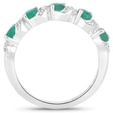 0.54 Carat Genuine Emerald and White Topaz .925 Sterling Silver Ring