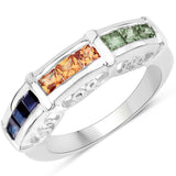 1.08 Carat Genuine Multi Sapphire .925 Sterling Silver Ring