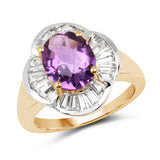 14K Yellow Gold Plated 3.35 Carat Genuine Amethyst & White Topaz .925 Sterling Silver Ring