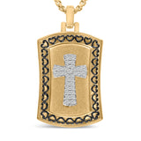 14K Yellow Gold Plated Sterling Silver 1/4 Cttw Diamond Cross Dog Tag Pendant Necklace