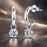 925 Sterling Silver White Gold Plated 0.5ct Moissanite Pavé CZ 2.1x0.6cm Earrings for Women
