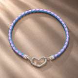 925 Sterling Silver White Gold Plated 17cm Heart Hand Rope Bracelet for Women