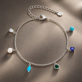 925 Sterling Silver White Gold Plated Synthetic Opal Pearl Turquoise 16+5cm Bracelet for Women