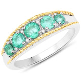 0.75 Carat Genuine Zambian Emerald and White Diamond .925 Sterling Silver Ring