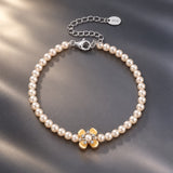 925 Sterling Silver White Gold Plated Nacre Synthetic Pearl CZ 16+5cm Bracelet for Women