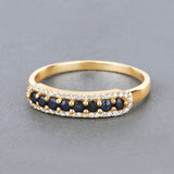 0.43 Carat Genuine Blue Sapphire and White Diamond 14K Yellow Gold Ring