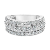 .925 Sterling Silver 2.0 Cttw Lab Grown Diamond 3 Row Band Ring (F-G Color, VS1-VS2 Clarity) - Ring Size 7