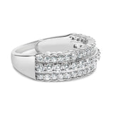 .925 Sterling Silver 1.0 cttw Lab Grown Diamond 3 Row Band Ring (F-G Color, VS1-VS2 Clarity) - Ring Size 7