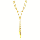 14k Yellow Gold Double Strand Chain with Puffed Heart Lariat Necklace