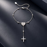 925 Sterling Silver White Gold Plated CZ Heart 15+6cm Bracelet for Women