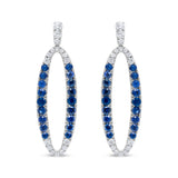 18K White Gold 1-1/10 Cttw Blue Diamond and Sapphire Oval Openwork Dangle Earrings