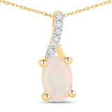 0.257 Carat Genuine Ethiopian Opal and White Diamond 10K Yellow Gold Pendant