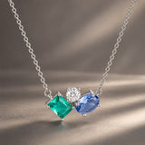 925 Sterling Silver White Gold Plated Transparent Glass CZ 40+5cm Pendant Necklace for Women
