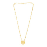 14k Yellow Gold High Polish Circle Disc Paperclip Link Necklace