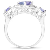 1.09 Carat Genuine Tanzanite and White Diamond .925 Sterling Silver Ring