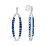 18K White Gold 1-1/10 Cttw Blue Diamond and Sapphire Oval Openwork Dangle Earrings