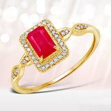 0.75 Carat Genuine Ruby and White Diamond 14K Yellow Gold Ring