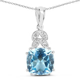 6.97 Carat Genuine Blue Topaz and White Topaz .925 Sterling Silver Pendant