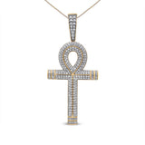 10K Yellow Gold 1 7/8 Cttw Round Diamond Ankh Men's Pendant Necklace