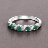 0.54 Carat Genuine Emerald and White Topaz .925 Sterling Silver Ring