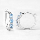 1.75 Carat Genuine Aquamarine and White Diamond .925 Sterling Silver Earrings