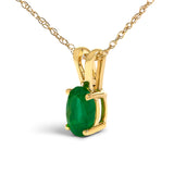 14K Yellow Gold Oval Green Emerald Solitaire Pendant Necklace - 18" Inches