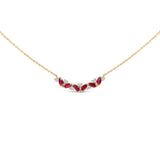 14K Yellow Gold Red Ruby and Diamond Trio Bar Line Necklace (I-J Color, SI2-I1 Clarity) - 18 inch