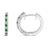 10K White Gold Alternating Emerald 1/10 Cttw Diamond Huggy Hoop Earrings (I-J Color, I1-I2 Clarity)