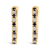 10K Yellow Gold Alternating Blue Sapphire 1/10 Cttw Diamond Huggy Hoop Earrings  (I-J Color, I1-I2 Clarity)