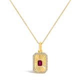 10K Yellow Gold 4x3 MM Ruby and 1/10 Cttw Diamond Rectangular Fluted Medallion Pendant Necklace