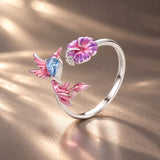 925 Sterling Silver White Gold Plated Enamel Pavé CZ Bird 1.9cm Ring for Women