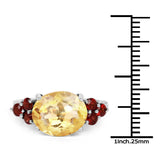5.52 Carat Genuine Citrine and Garnet .925 Sterling Silver Ring