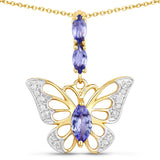 0.75 Carat Genuine Tanzanite and White Zircon .925 Sterling Silver Pendant