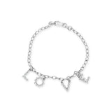 10k White Gold 1/6 Cttw Diamond "Love" Charm Cable Chain Bracelet (H-I Color, I1-I2 Clarity) - 7"