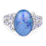 4.12 Carat Genuine Triplet Opal and Tanzanite .925 Sterling Silver Ring