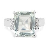 5.54 Carat Genuine Green Amethyst and White Topaz .925 Sterling Silver Ring